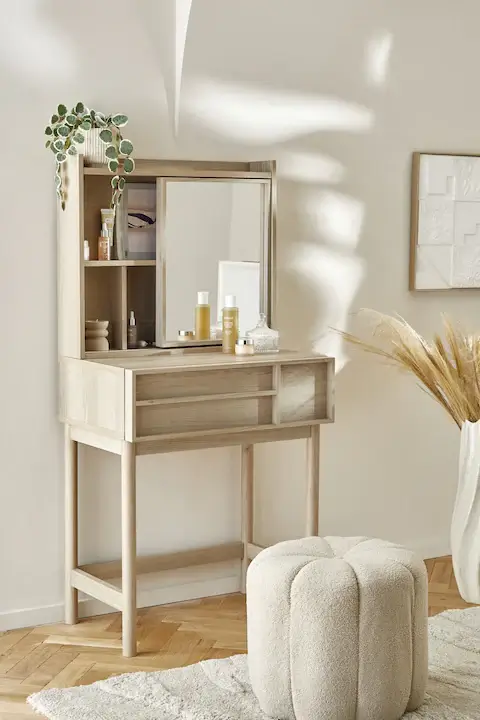 Dressing Table From Natural Wood - Shelves and Side mirror